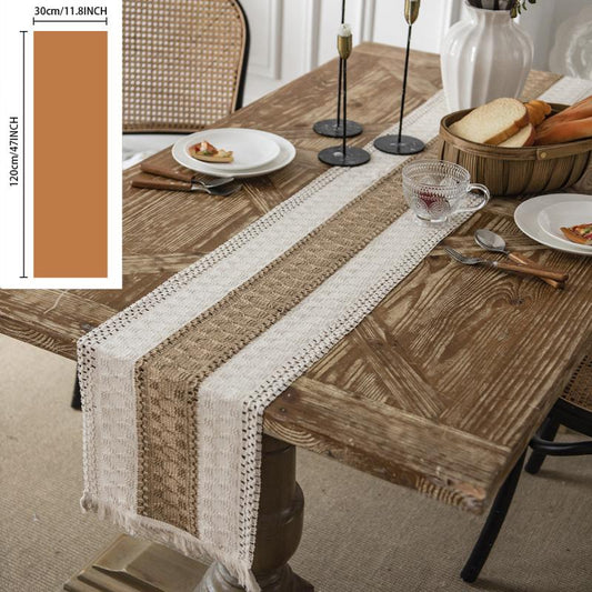 Polyester Blend Table Runner with Fringe and Tassels