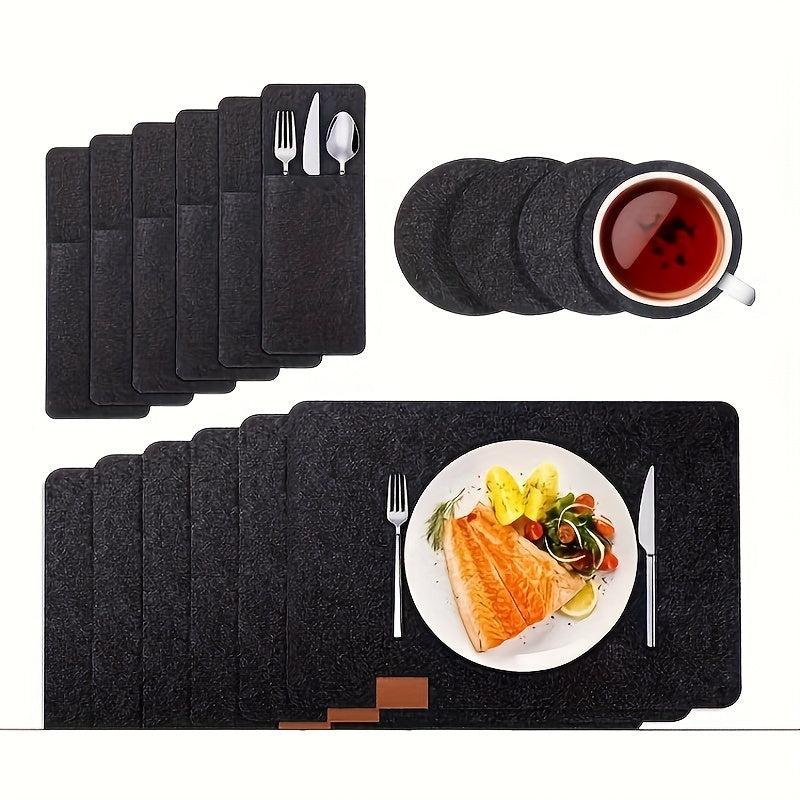 6pcs Felt Placemat Coaster Set Non-slip Heat Insulation Pad Home Decor