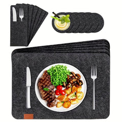 6pcs Felt Placemat Coaster Set Non-slip Heat Insulation Pad Home Decor