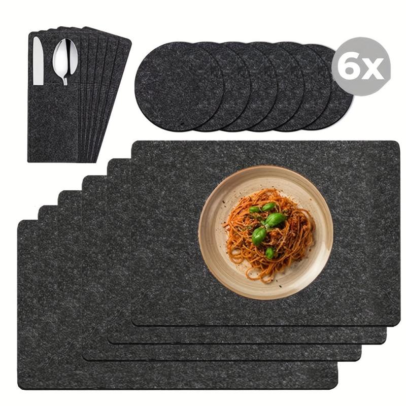 6pcs Felt Placemat Coaster Set Non-slip Heat Insulation Pad Home Decor