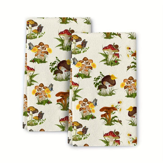 2pcs Microfiber Mushroom Pattern Hand Towels