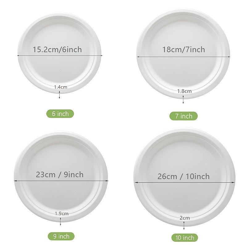 50pcs Sugarcane Round Plates for Family Dinners and Parties