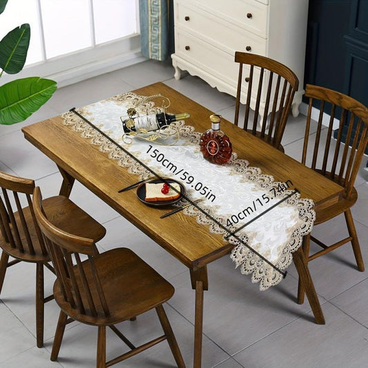 Polyester Table Runner Lace Tassel Embroidery Solid Table Cover Holiday Decor