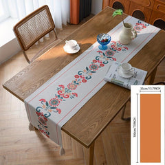 Polyester Table Runner Geometric Rhombus Tassel Table Cover Room Decor