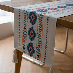 Polyester Table Runner Geometric Rhombus Tassel Table Cover Room Decor