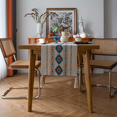 Polyester Table Runner Geometric Rhombus Tassel Table Cover Room Decor