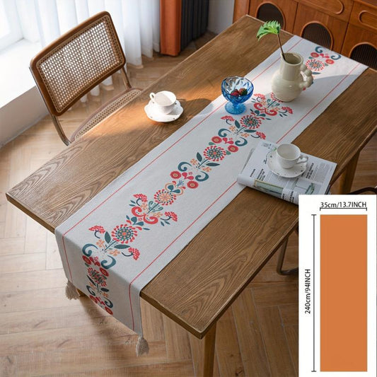Polyester Table Runner Geometric Rhombus Tassel Table Cover Room Decor