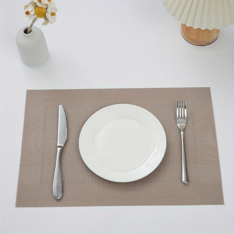 4pcs Single Frame Corners Placemat PVC Teslin Woven Table Mat