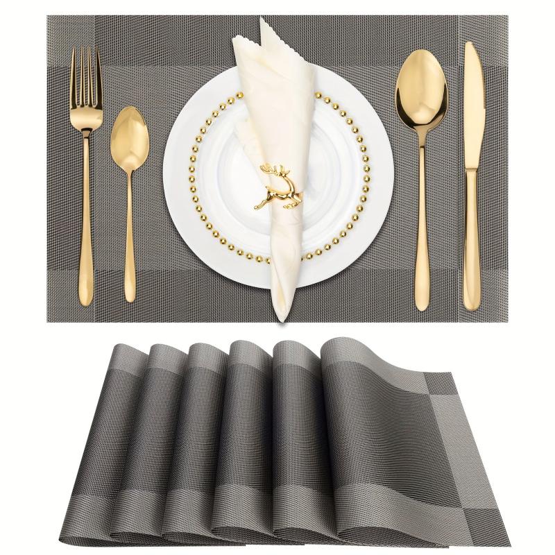 4pcs Single Frame Corners Placemat PVC Teslin Woven Table Mat