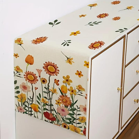 Polyester Table Runner Autumn Leaf Floral Pattern Thanksgiving Kitchen Decor