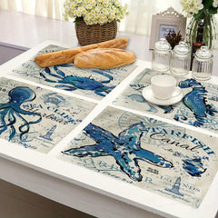 4pcs Ocean Style Linen Placemat, Kitchen Decor