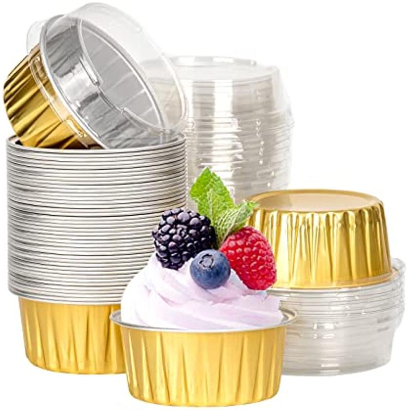20pcs 5oz Golden Aluminum Foil Baking Cup With Lid Disposable Cupcake Liners