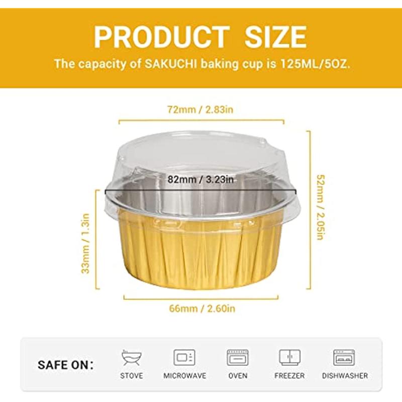 20pcs 5oz Golden Aluminum Foil Baking Cup With Lid Disposable Cupcake Liners