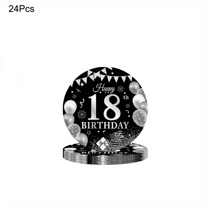 24pcs 18th Birthday Party Supplies Paper Plates Cups Napkins Party Tableware