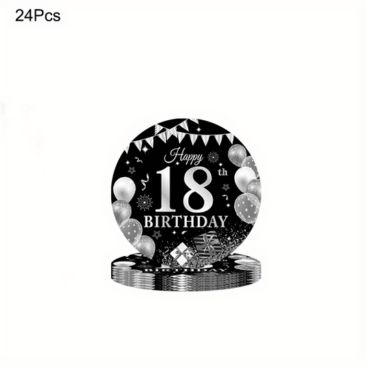 24pcs 18th Birthday Party Supplies Paper Plates Cups Napkins Party Tableware
