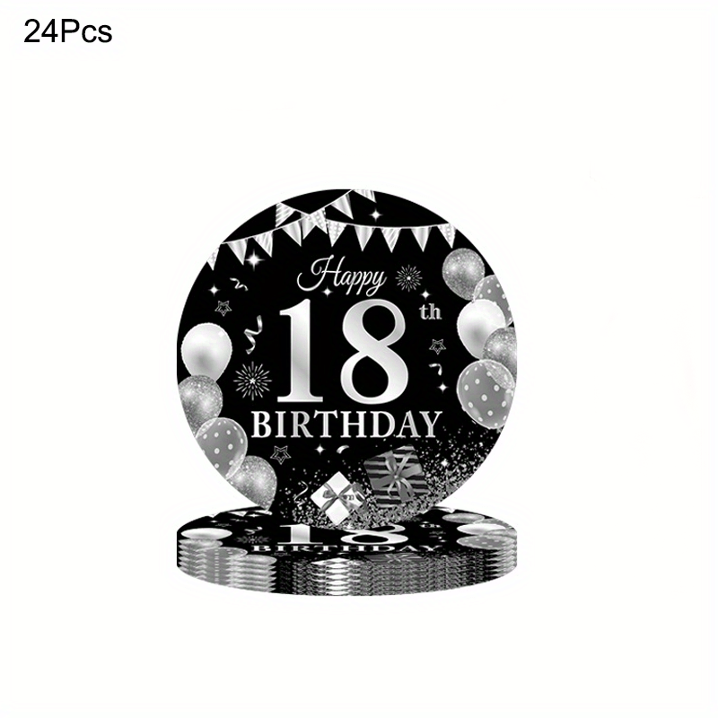 24pcs 18th Birthday Party Supplies Paper Plates Cups Napkins Party Tableware
