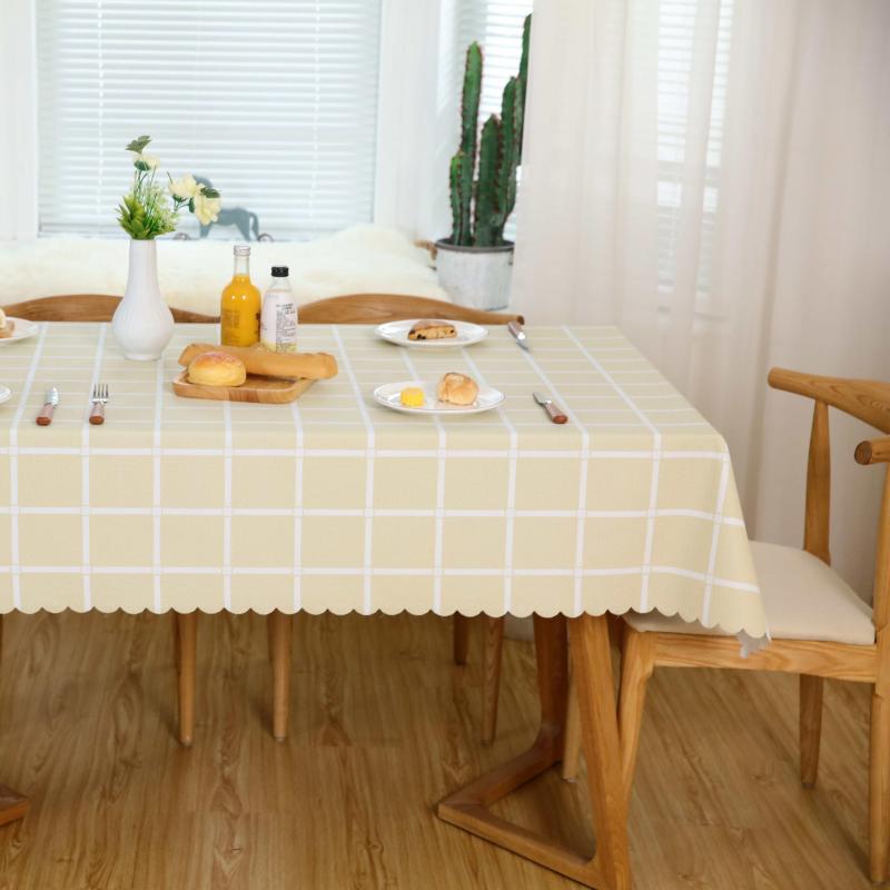 Waterproof Beige Large Check Tablecloth, Durable, Picnic Mat