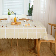 Waterproof Beige Large Check Tablecloth, Durable, Picnic Mat