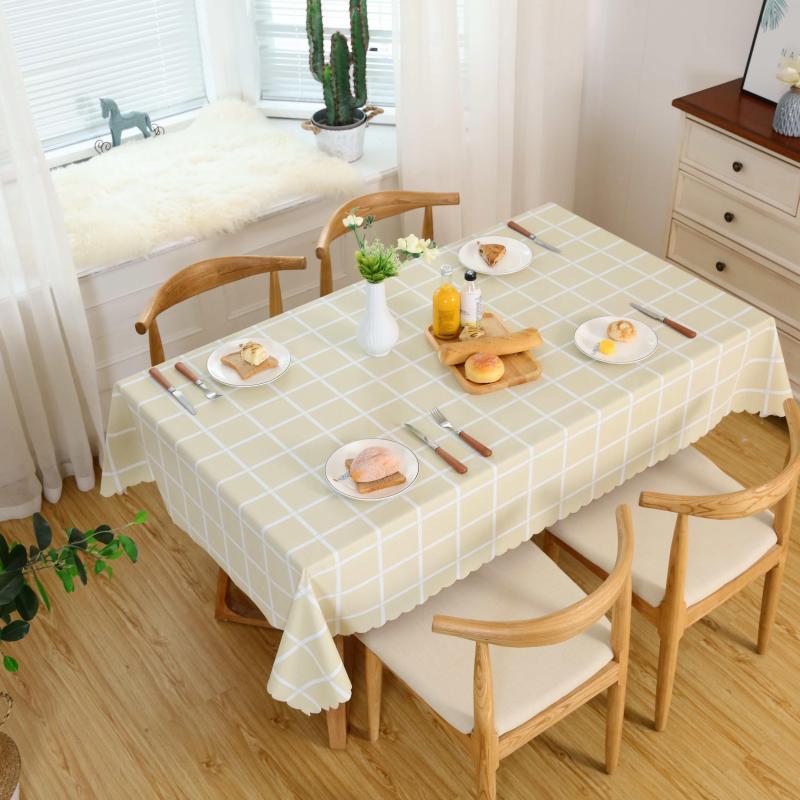 Waterproof Beige Large Check Tablecloth, Durable, Picnic Mat