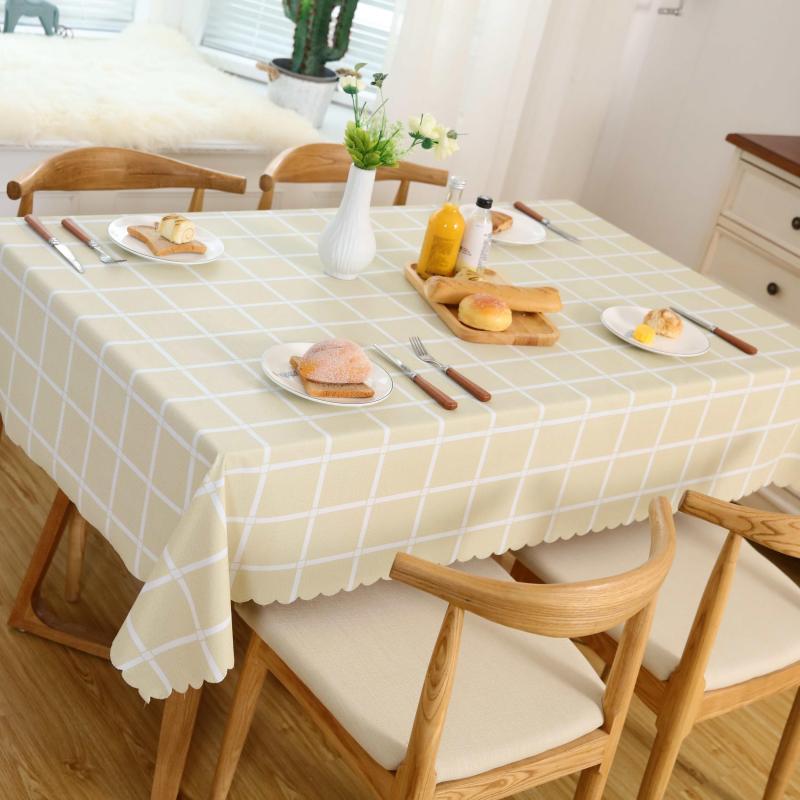 Waterproof Beige Large Check Tablecloth, Durable, Picnic Mat