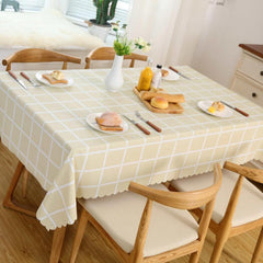 Waterproof Beige Large Check Tablecloth, Durable, Picnic Mat