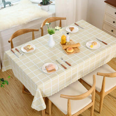 Waterproof Beige Large Check Tablecloth, Durable, Picnic Mat