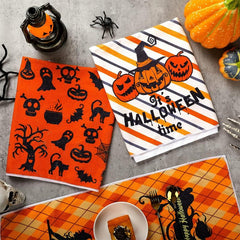 6pcs Halloween Printed Dish Towel Set Pumpkin Ghost Kitchen Towels
