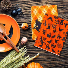 6pcs Halloween Printed Dish Towel Set Pumpkin Ghost Kitchen Towels