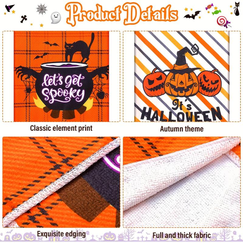 6pcs Halloween Printed Dish Towel Set Pumpkin Ghost Kitchen Towels