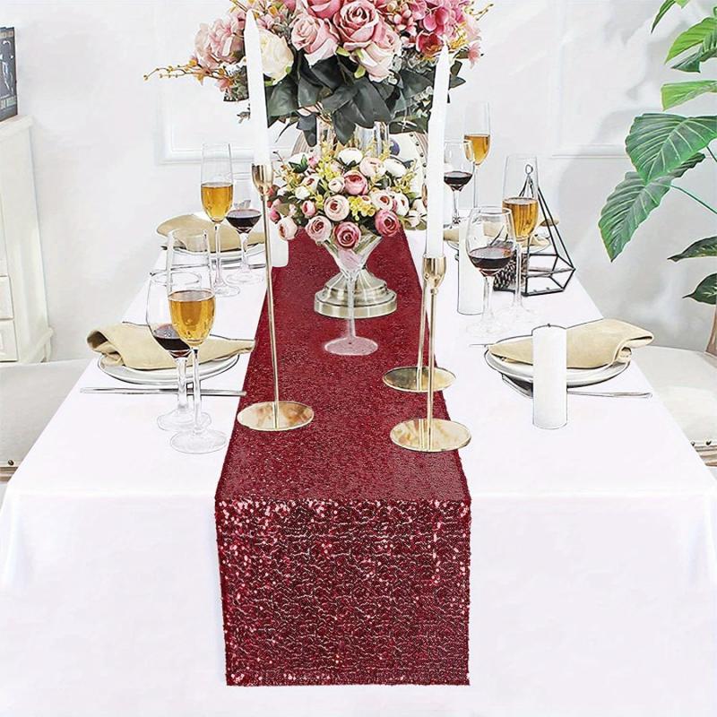Pink Golden Sequin Table Runner 30x182cm Glitter Table Cloth for Wedding