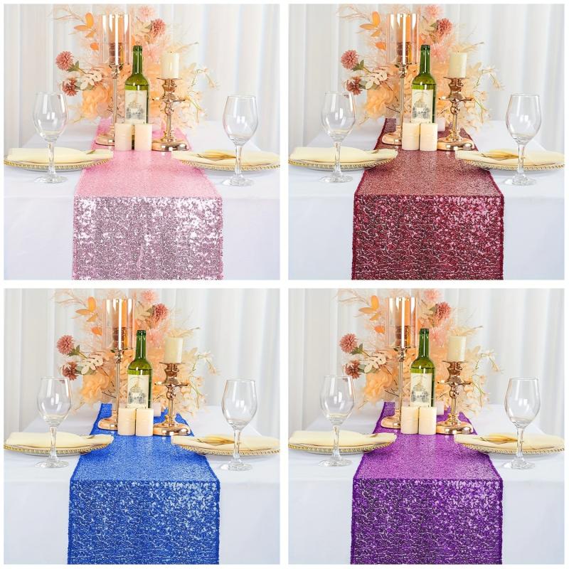 Pink Golden Sequin Table Runner 30x182cm Glitter Table Cloth for Wedding