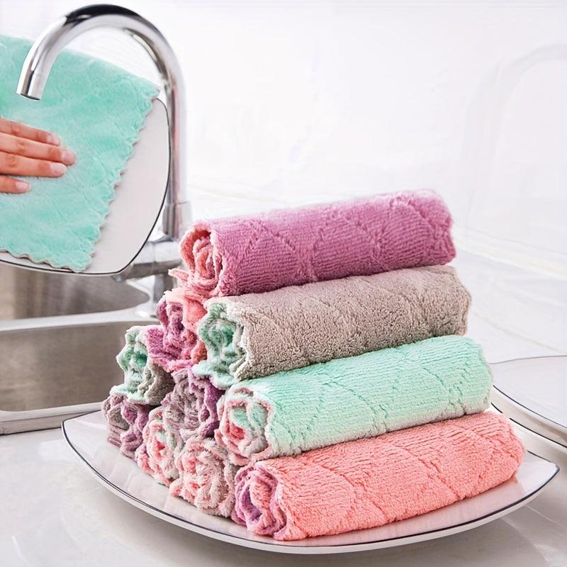 10pcs Microfiber Dish Towels Absorbent Double Sided Oblong Cloths