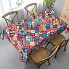 Boho Style Rectangle Tablecloth Geometric Design Washable