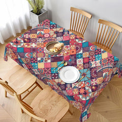 Boho Style Rectangle Tablecloth Geometric Design Washable