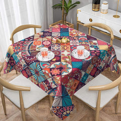 Boho Style Rectangle Tablecloth Geometric Design Washable