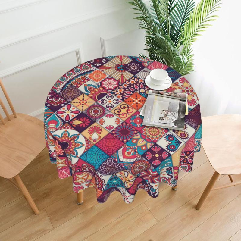 Boho Style Rectangle Tablecloth Geometric Design Washable