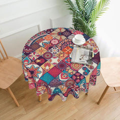 Boho Style Rectangle Tablecloth Geometric Design Washable