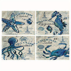 4pcs Vintage Ocean Style Linen Placemat Summer Sea Theme Table Mat