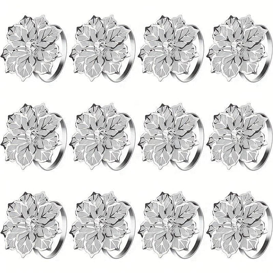 12pcs Metal Napkin Rings Floral Shape Napkin Rings for Special Occasions