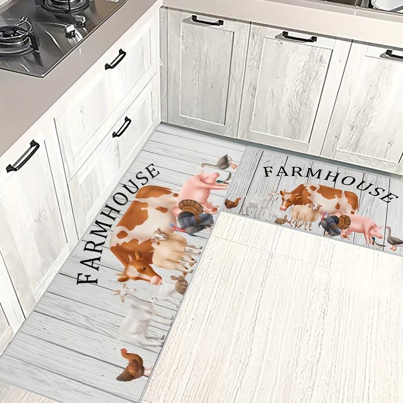 2pcs Cartoon Animal Farm Pattern Area Floor Mat Soft Comfortable Non-slip Carpet