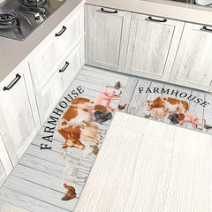 2pcs Cartoon Animal Farm Pattern Area Floor Mat Soft Comfortable Non-slip Carpet