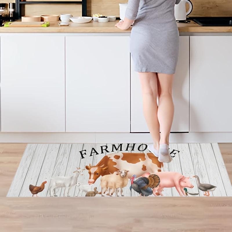 2pcs Cartoon Animal Farm Pattern Area Floor Mat Soft Comfortable Non-slip Carpet