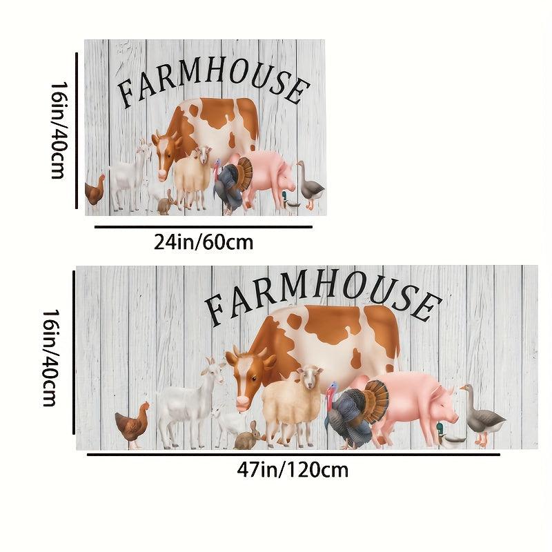 2pcs Cartoon Animal Farm Pattern Area Floor Mat Soft Comfortable Non-slip Carpet