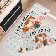 2pcs Cartoon Animal Farm Pattern Area Floor Mat Soft Comfortable Non-slip Carpet