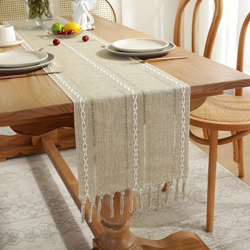 Polyester Table Runner Hand-woven with Tassels American Style