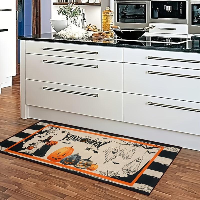 2pcs Halloween Pumpkin Kitchen Rugs Absorbent Non Slip Waterproof Floor Mats