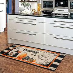 2pcs Halloween Pumpkin Kitchen Rugs Absorbent Non Slip Waterproof Floor Mats