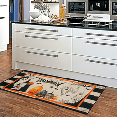 2pcs Halloween Pumpkin Kitchen Rugs Absorbent Non Slip Waterproof Floor Mats