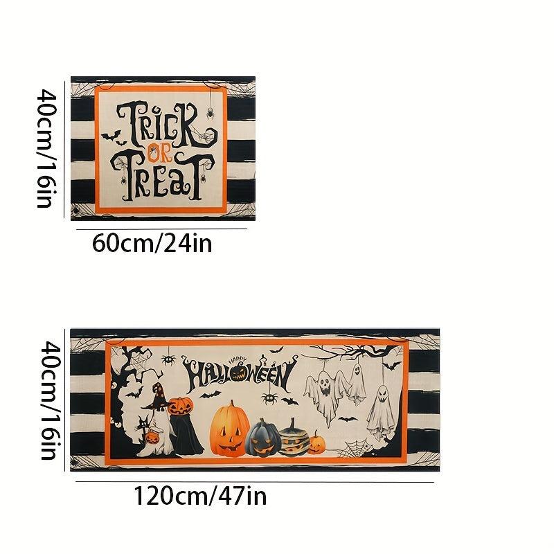 2pcs Halloween Pumpkin Kitchen Rugs Absorbent Non Slip Waterproof Floor Mats