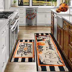 2pcs Halloween Pumpkin Kitchen Rugs Absorbent Non Slip Waterproof Floor Mats